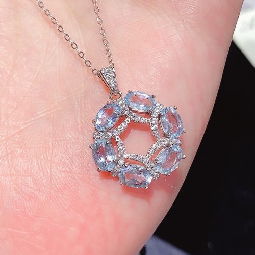 新款天然海蓝宝吊坠925银镀金镶嵌时尚百搭吊坠主石4*6MM小众