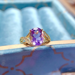 精工925银镶嵌 10mm特惠 支持检测 主石8 天然薰衣草紫水晶戒指