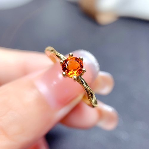 S925银镶天然芬达色黄水晶戒指主石尺寸圆5mm特惠支持鉴定