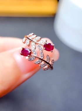 爆款天然缅甸红宝石戒指 高净度  3*4mmm特惠 精工925银镀金