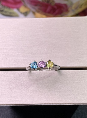 特惠新款彩色锆石戒指高仿钻戒指925银镀白金开口戒4*4Mm