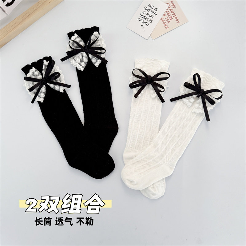 宝宝袜子春夏长筒袜黑白色棉袜