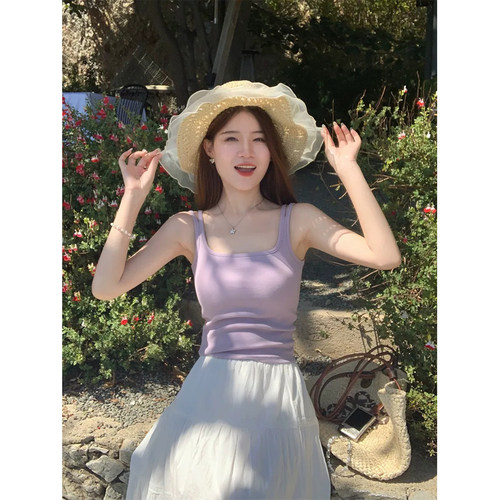 紫色吊带背心女夏外穿带胸垫上衣