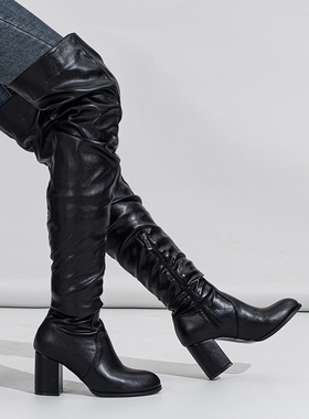 秋季新款外贸弹力长靴粗跟过膝时尚大码女靴子Lazada Women Boots