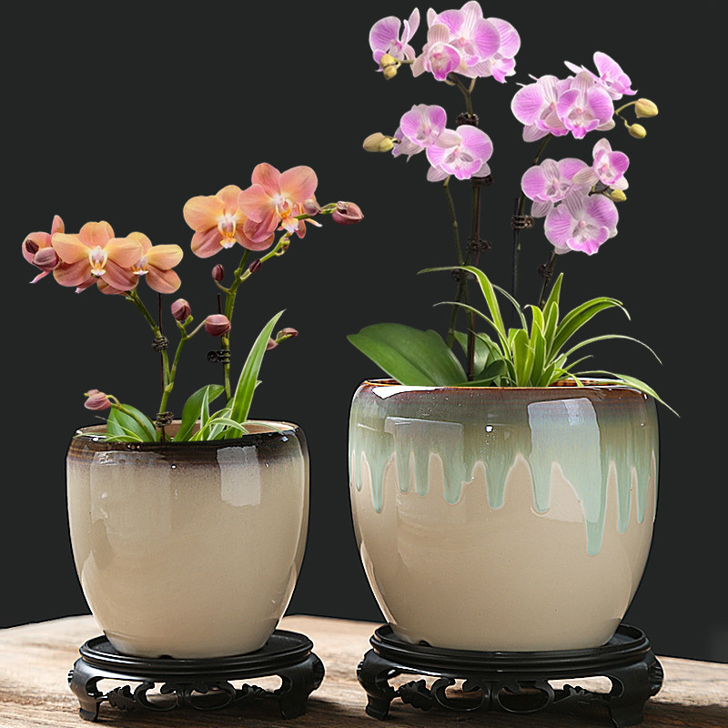 陶瓷花盆家用客厅轻奢高级感北欧大号口径蝴蝶兰发财树绿萝专用盆