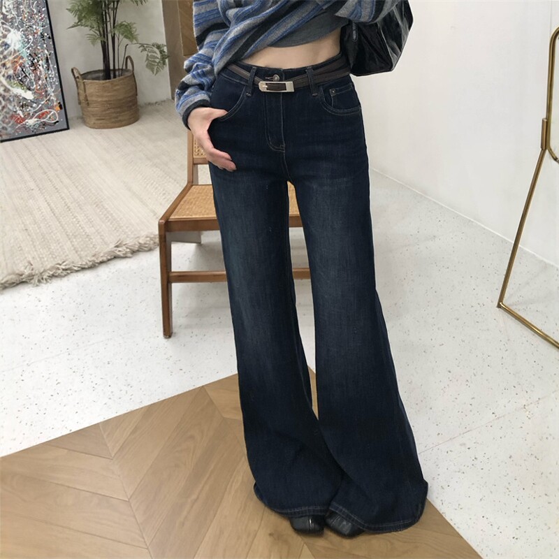 四面弹高腰显瘦微喇牛仔裤女