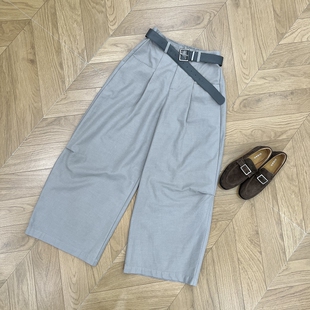 新款 2026春季 高腰宽松阔腿休闲长裤 女潮 美式 配腰带 复古弯刀裤