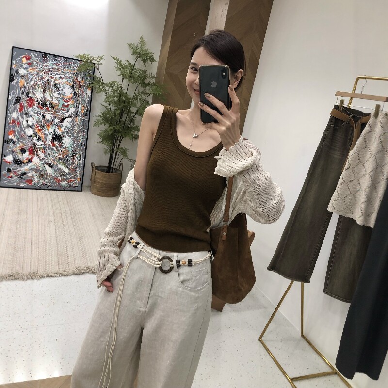 2026夏季新款美式性感前后U领无袖打底衫修身简约套头背心上衣女