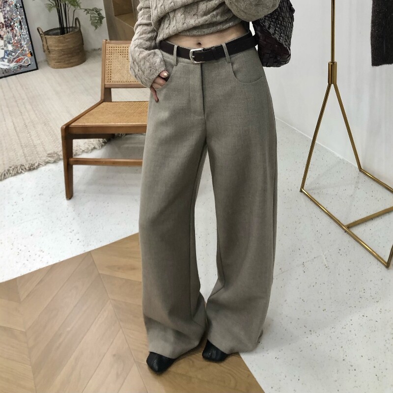 2026秋季阔腿裤女高腰垂感宽松版羊毛西装裤休闲直筒裤(配腰带)