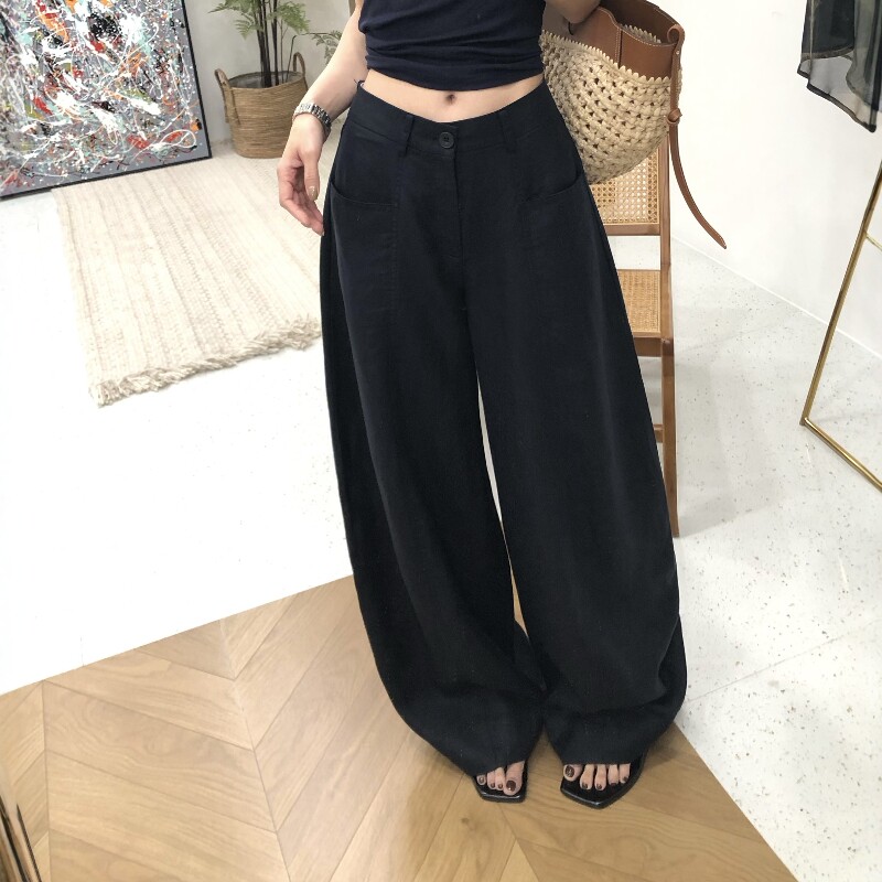 2026新款夏季天丝亚麻弯刀裤女薄款麻料阔腿裤垂坠感高级感休闲裤