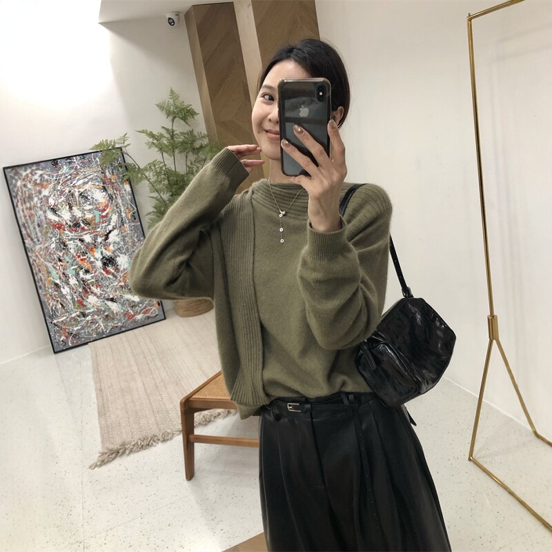 2026年秋季韩系温柔风简约飘带羊毛针织衫女百搭显瘦宽松长袖毛衣