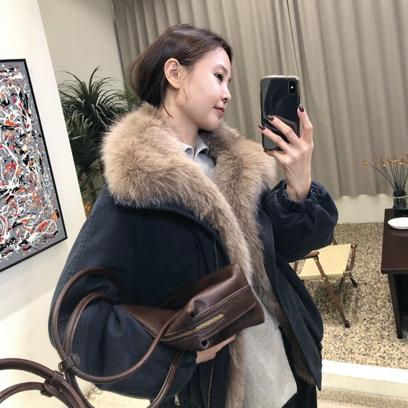 2025冬新款90白鹅绒羽绒服派克服中长款狐狸毛领皮草时尚外套女装