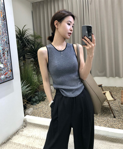 2024春夏韩版新款撞色修身弹力针织背心女无袖显瘦打底衫内搭上衣