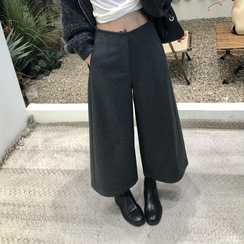 2025秋冬七八分毛呢直筒阔腿裤女老钱风小个子宽松休闲西装羊毛裤