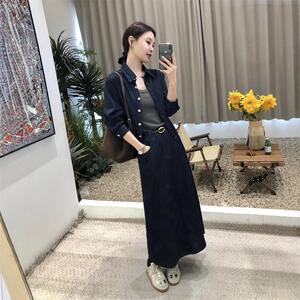 法式复古宽松牛仔衬衫外套套装女2025春秋季新款高腰半身裙两件套