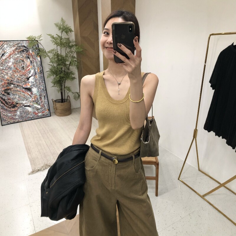 2026夏季U领吊带背心女外穿弹力针织修身气质遮副乳螺纹无袖上衣