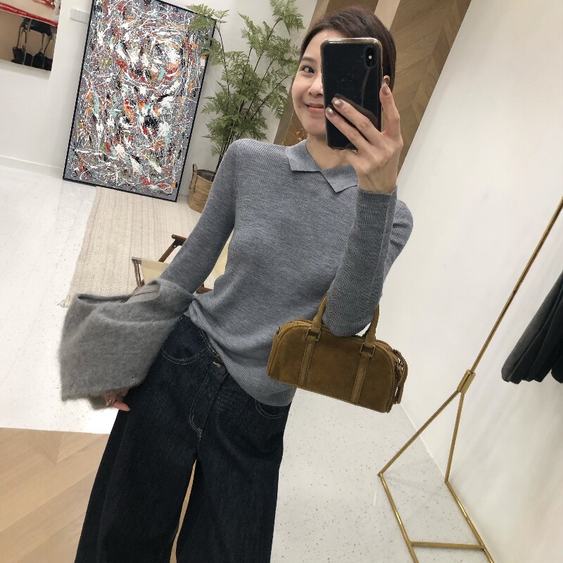 2026秋季新款舒适软糯设计POLO翻领长袖保暖毛衣女舒适针织衫上衣