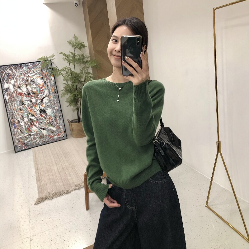 2026秋季新款百搭羊毛无缝修身长袖针织衫女圆领套头内搭打底毛衣