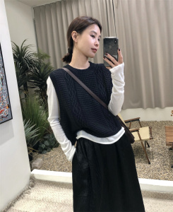 2024春季新款韩版洋气叠穿针织马甲女宽松圆领无袖毛衣背心上衣