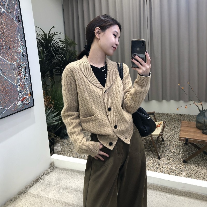 2025高级感绝美v领单排扣长袖毛衣针织开衫女秋冬款简约通勤小衫