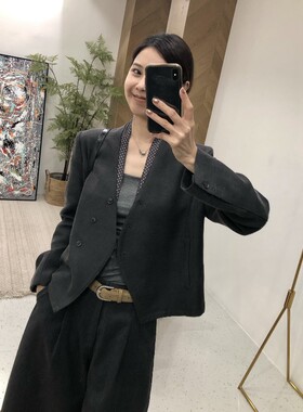 2026秋新款流行超好看波点拼接西装女高级感小个子短时尚通勤外套