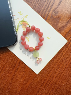 天然绯红玛瑙指环手机链挂件女水蜜桃粉多宝手串流苏饰品玉石礼物