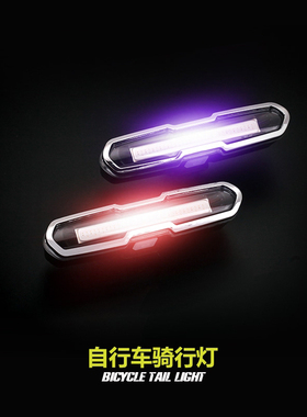 096双色自行车尾灯USB充电山地车配件警示灯夜骑行装备防水后尾灯