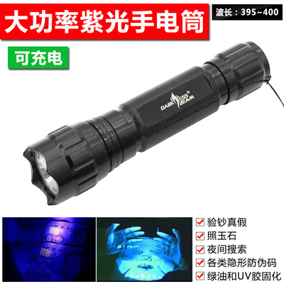501B紫光手电筒充电UV固化防伪检测荧光剂检测笔验钞LED灯紫外线