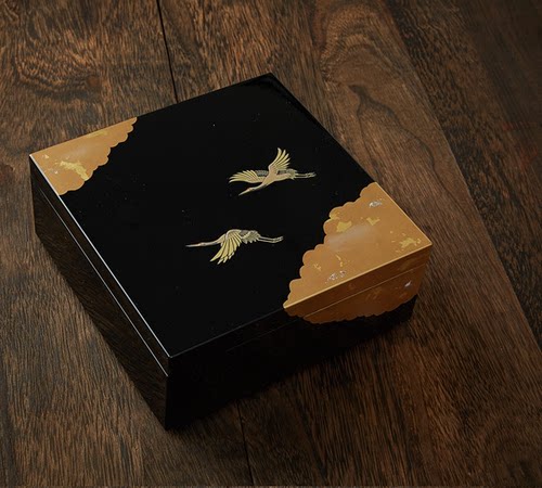 进口山中漆器金箔祥鹤日式收纳盒