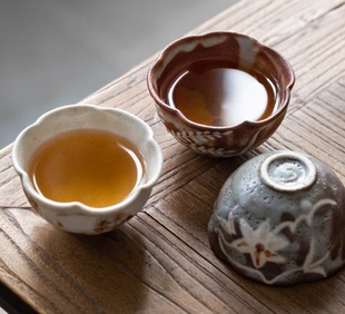 茶具复古茶盏品茗杯主人杯 日本进口志野烧手作粗陶花型茶杯子日式
