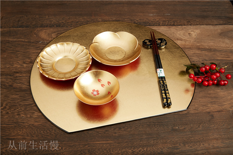 进口金箔漆器方形怀石料理托盘