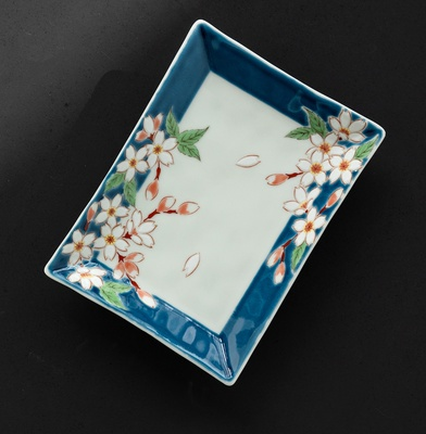 日本进口九谷烧四季花图碟子