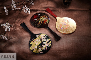 现货一丁目日本进口山中漆器樱花金箔手镜镜子化妆镜生日结婚礼品