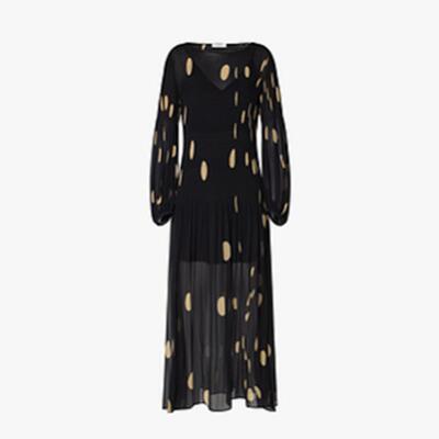 ED原版褶皱透感超仙气波点印花飘逸大摆长袖连衣裙子女EBD3DRS053