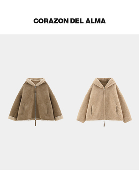 【卷筒】复古两面穿加厚保暖100羊毛一体工艺连帽毛毛外套7718725