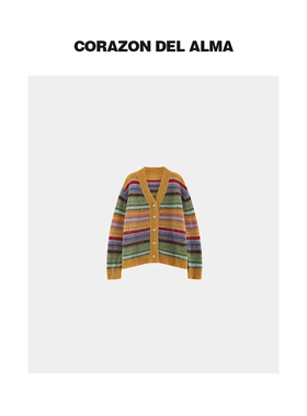 【梵诺】柔雾马海毛羊毛彩虹夹花纱慵懒氛围感廓形开衫外套-WAW38