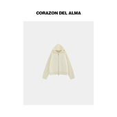 早春重工脱圈工艺羊毛圈圈纱加厚连帽拉链毛针织开衫 落白 W256