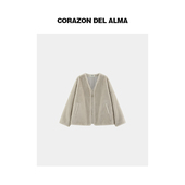 时髦假两件环保草蛋白皮V领廓形显瘦好打理毛毛外套 贝拉 FW41