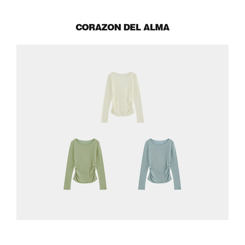 假两件后背扭结长袖T恤