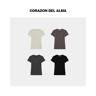 T恤 亲肤裸感可机洗100超细羊毛立体裁剪显瘦圆领短袖 001 清漪