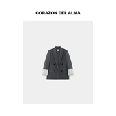 福利 雾色 肌理感高密立体分割翻袖 反季 拼接宽松廓形西装 ZR017