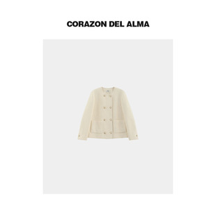 【金戈】高端羊毛大肚纱艺术花呢双排扣廓形金扣小香外套-T055NJ