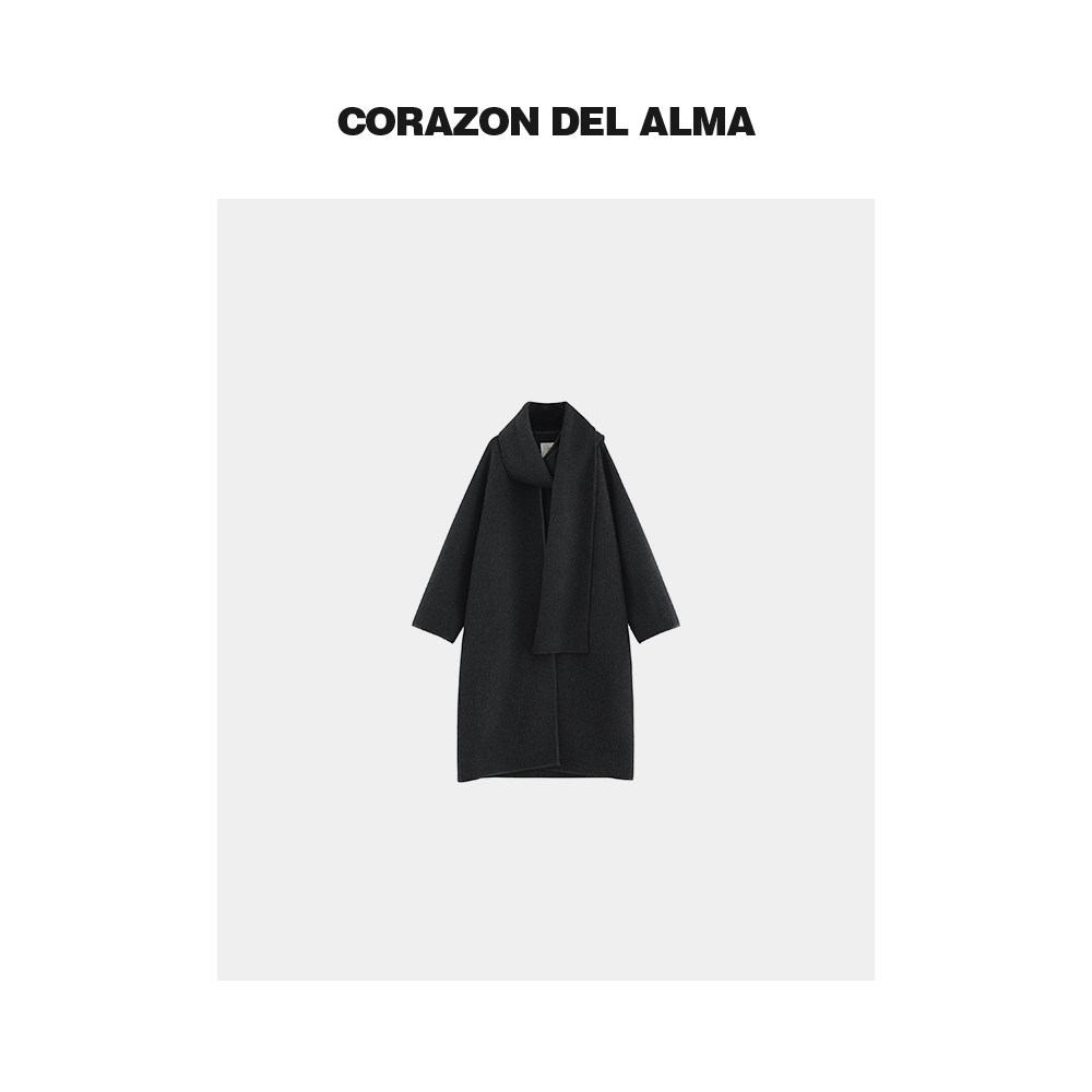 双面呢拱针缝边长款呢大衣