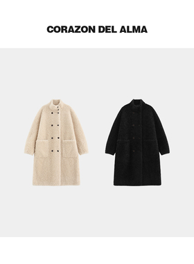 【蔚然】复古双排扣100绵羊毛立领加厚保暖长款廓形毛毛外套-3792