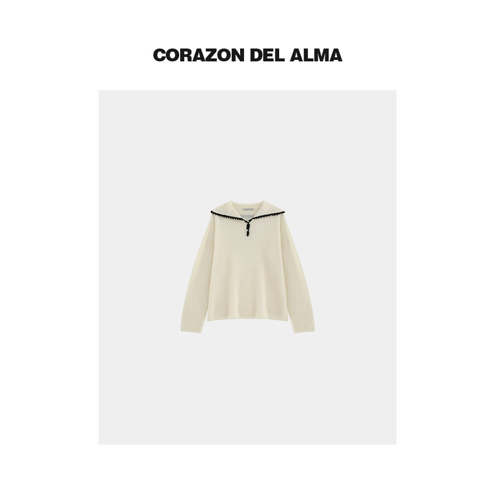 复古海军领镂空廓形毛衣