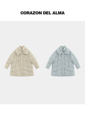 【栀许】温柔系立体绗缝中长款宽松廓形白鸭绒泡芙羽绒服--A2257