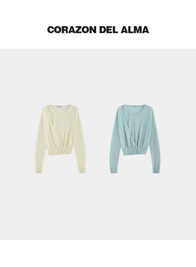 【夏望】干爽轻盈薄款天丝亚麻不规则显瘦侧扣毛针织防晒衫-SS21