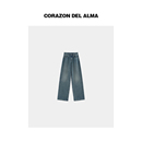 【小野】复古酵素洗植绒加厚显瘦修腿直筒经典百搭牛仔裤-597051