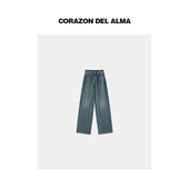 597051 百搭牛仔裤 小野 复古酵素洗植绒加厚显瘦修腿直筒经典