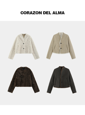 【暖岁】高奢轻盈感原生态皮毛一体两面穿小湖羊v领皮草外套-8226